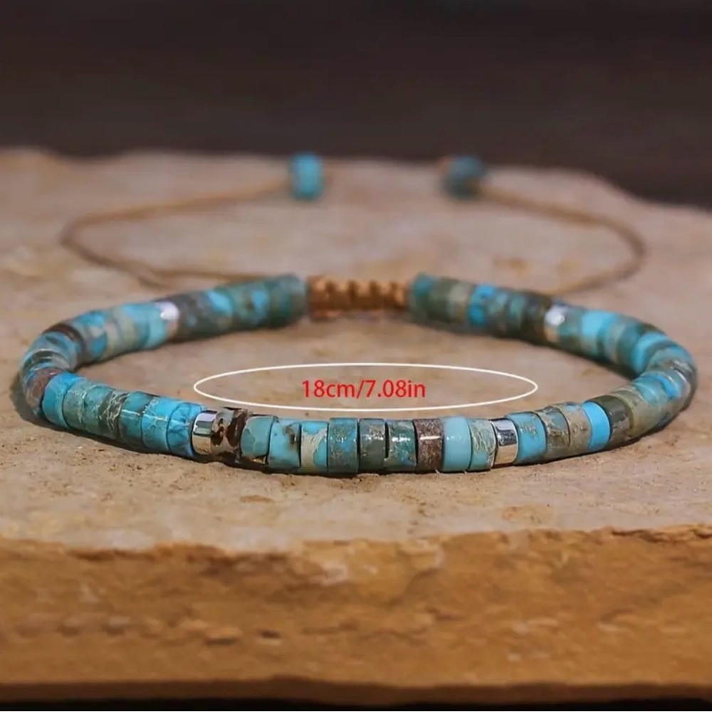 Natural Turquoise Beaded Adjustable Bracelet - Picture 4 of 6
